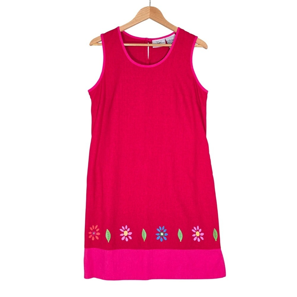 Studio Ease Women's Linen Blend Floral Embroidery Shift Sleeveless Dress Pink 12